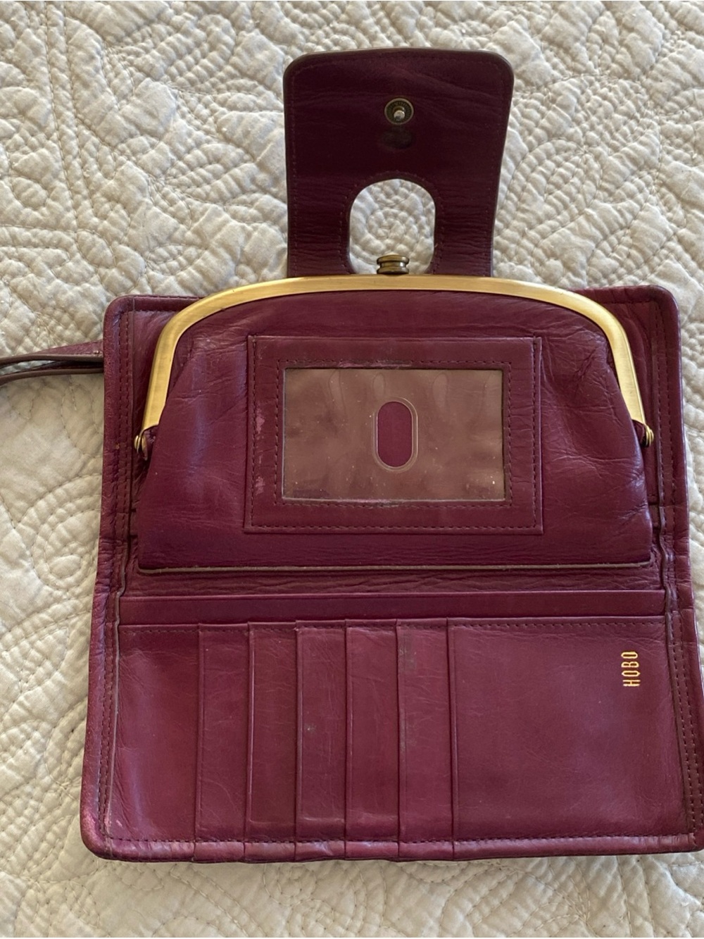 HOBO Nova Plum Purple Leather Wristlet Clutch with Gold-Tone Frame - Picture 11 of 16